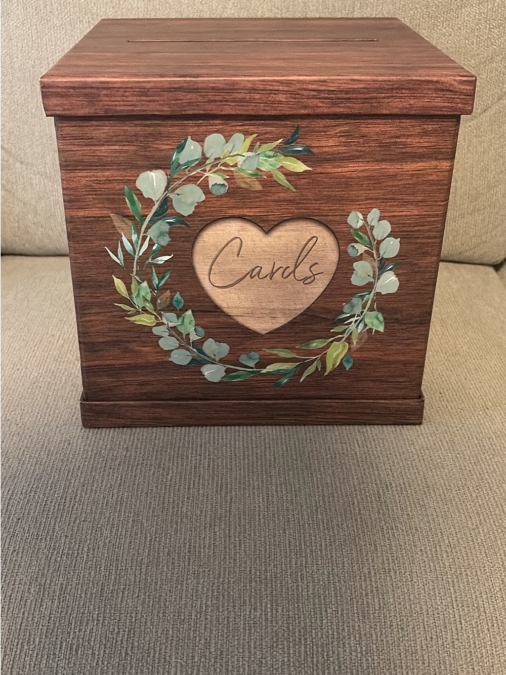 Kate Aspen Rustic Wood Card Box with Green Eucalyptus Wreath